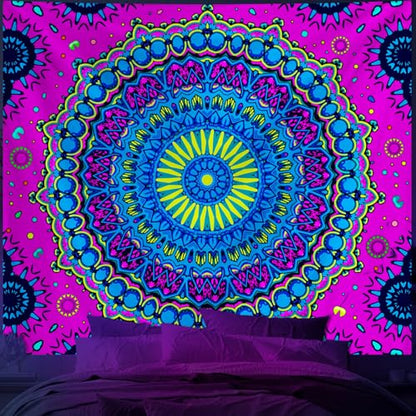 Apdidl Blacklight Mandala Tapestry for Bedroom, Black Light Boho UV Posters - color: Mandala Blacklight Tapestry, size: 60"L x 51"W