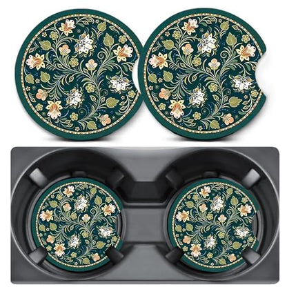 2 Pack Floral Car Coasters for Cup Holders,Neoprene Anti Slip Mat - color: Little Flower - Green