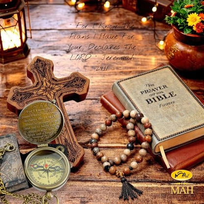 Handmade Religious Brass Compass Gift with Engraved & Embossed Faith Messages – Inspirational Christian Religious Gift Keepsake for Baptism, Confirmation, Christening, First Communion or Christmas - style: For I Know – Edition 1