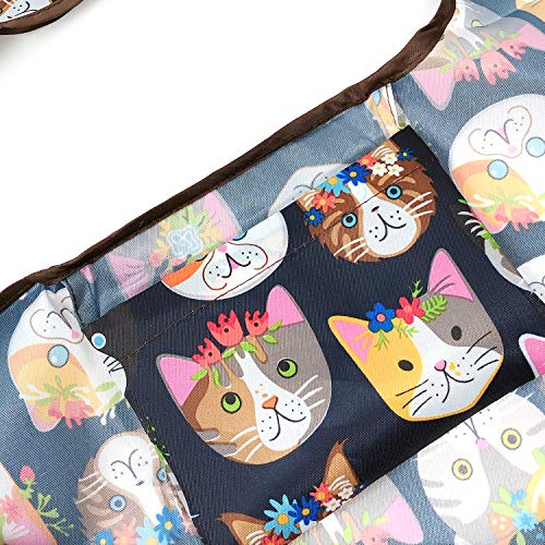 allydrew Large Foldable Tote Nylon Reusable Grocery Bags - color: Set of 2, Crazy Cats, size: Large & Small (Set of 2)
