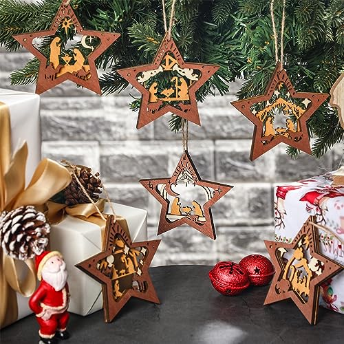 Bucherry 6 Pcs Wooden Christmas Nativity Scene Ornaments Bulk,Classic Style - style: Classic