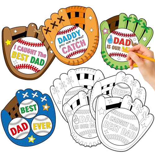 CY2SIDE Fathers Day Coloring Craft - 80PCS Color Your Own Best Dad Baseball Glove Cutout Hanging Ornament Caught The Best Dad DIY Baseball Theme Paper Card for Kids School Activity Fathers Day Gift - style: Father Baseball Glove