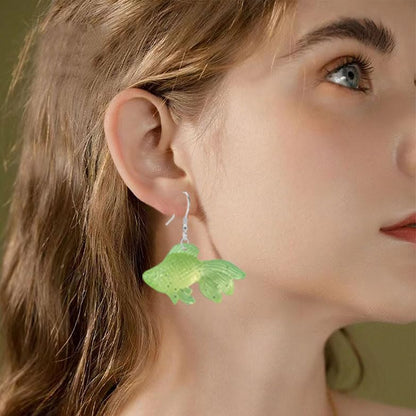 Anmpab Beach Funny Cute Goldfish Dangle Drop Earrings Lovely Resin Transparent Fish Earrings for Women - color: Green