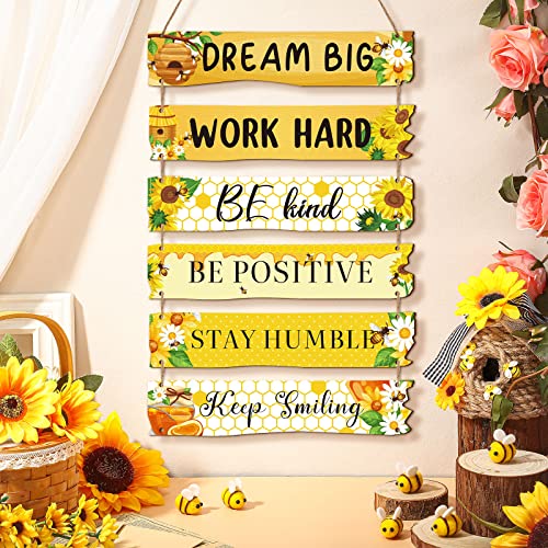 Blulu 6 Pcs Positive Quotes Wall Hanging Plaque Sign, Floral Style - style: Floral Style