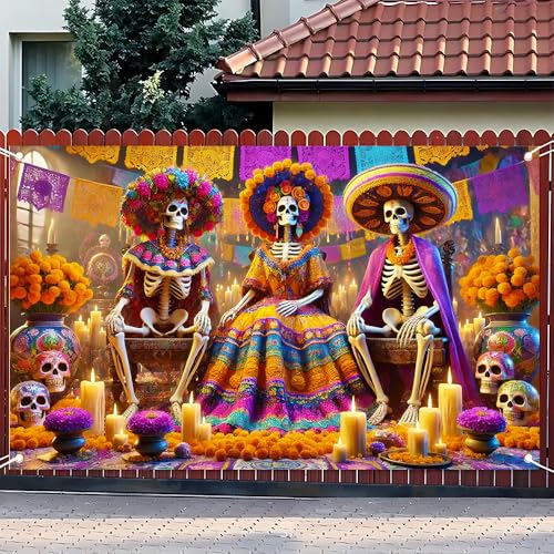 Day of the Dead Decorations Banner 71x43 Dia de los Muertos Altar - color: 01, size: 70.8 x 43.3 Inch