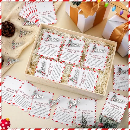 Quelay 30 Sets Candy Cane Jesus Pins on Card Bulk Religious Christian Christmas Jesus Pins with Legend of Candy Cane Card for Church Christmas Gift Stocking Stuffers Sunday School Party Favor - style: Candy Cane