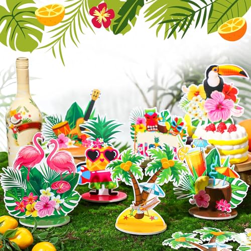 Namalu 16 Pcs Hawaiian Table Decorations Luau Table Centerpieces Aloha Tiki for Tropical Pineapple Centerpieces Hawaii Theme Summer Beach Birthday Party Supplies(Hawaiian Theme) - style: Hawaiian Theme