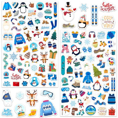 LINAYE 24 Sheets Winter Stickers for Kids, 1440 PCS Adhesive Cute Winter Snowman Stickers Bulk Pack for Kids Party Favors Gifts for Boys Girls - style: Winter 24 Sheets