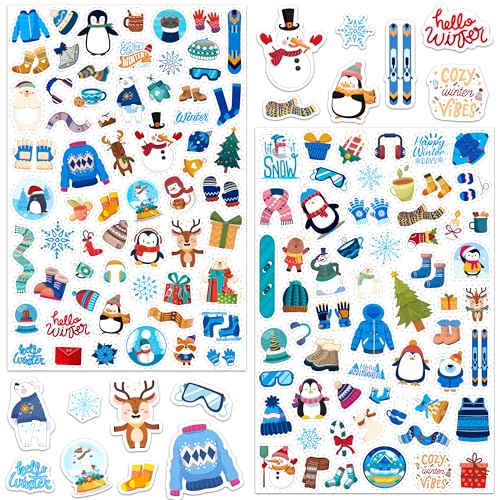 LINAYE 24 Sheets Winter Stickers for Kids, 1440 PCS Adhesive Cute Winter Snowman Stickers Bulk Pack for Kids Party Favors Gifts for Boys Girls - style: Winter 24 Sheets