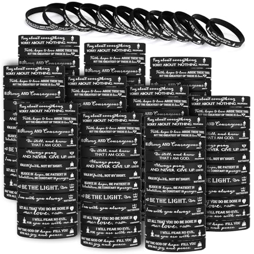 Unittype 240 Pcs Bible Verse Bracelets Bulk Christian Gift, Black - color: Black