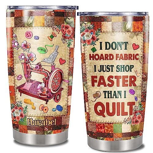 Personalized Quilting Insulated Tumbler Custom Name Stainless Steel Double Walled Vacuum Coffee Mug 20oz 30oz Quilting Gifts for Sewers Women Birthday - color: Sewing