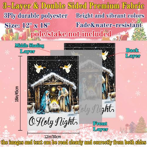 Christmas Oh Holy Night Jesus Nativity Scene Garden Flag Christian Jesus Yard Signs Garden Flags for Outside 12x18 Double Sided Christmas Vacation Outdoor Decorations