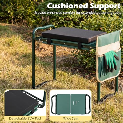 IRONMAX Garden Kneeler and Seat with 15.5" L×11" W EVA Kneeling Pad, Green - color: Green, size: 15.5"L×11"W