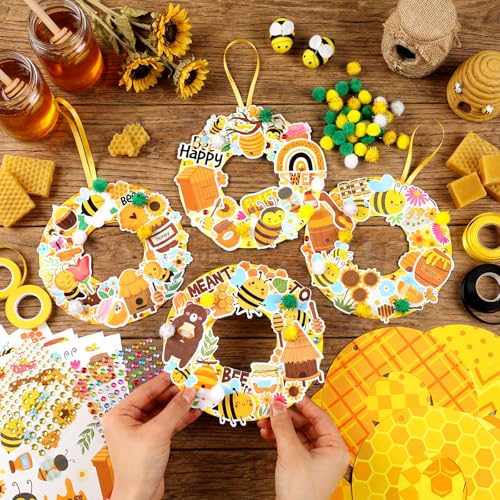 Hollowfly 48 Sets Bee Craft Kits DIY Summer Wreath with Honey Stickers - style: Bee