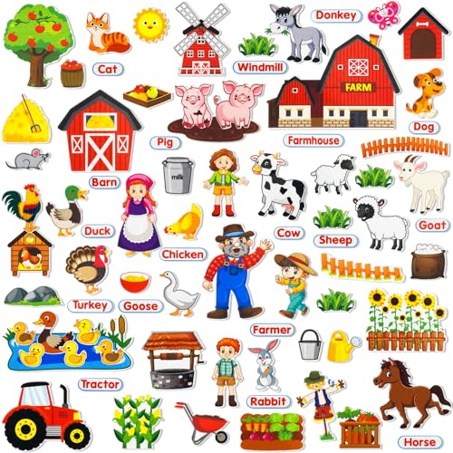 PENGFULL Felt Flannel Board Story Pieces for Toddlers Preschool, Kids Interactive Storytelling Teaching Play Kits with Words Felt Pieces (New Farm)