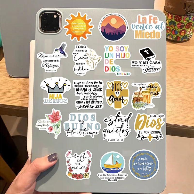 50Pcs Spanish Bible Aesthetic Stickers Decals, Teachers Religious Bible Sticker Pack, Bible Journaling Supplies,Christian Stickers for Water Bottle, Laptop, Scrapbook, Journaling Supplies (Spain) - color: Spain
