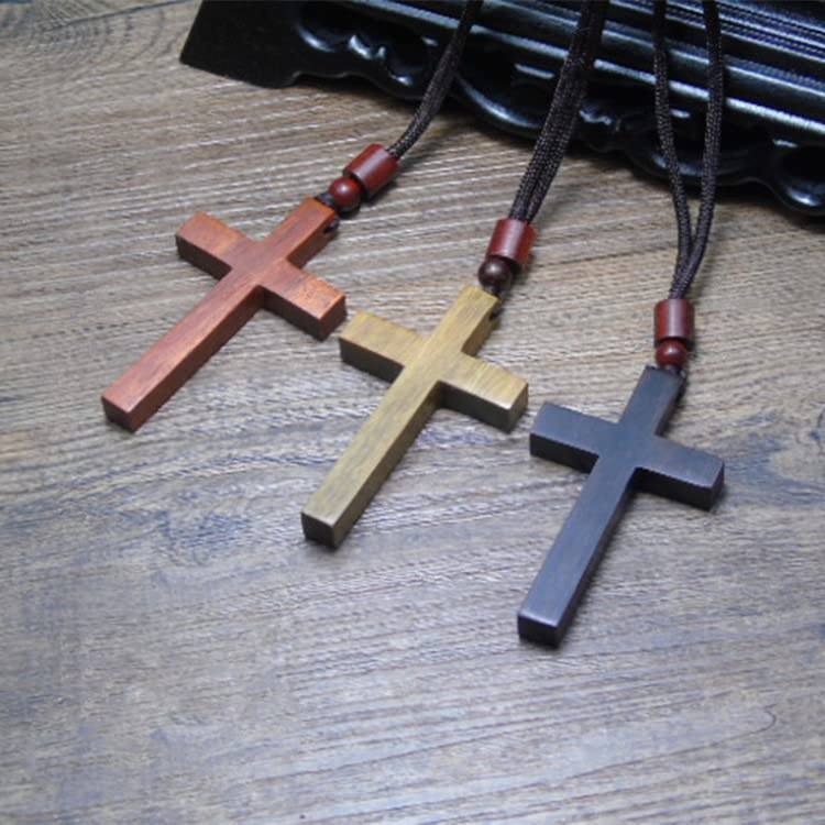 COLORFUL BLING Natural Wooden Catholic Rosaries Wood Crucifix Prayer Beads Pendant Necklace Prayer Jesus Religious Cross Rosary Necklace Handmade Jewelry - color: single red