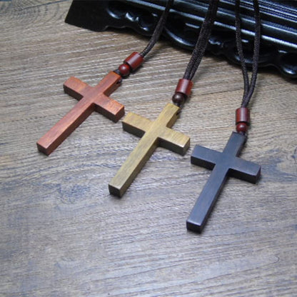COLORFUL BLING Natural Wooden Catholic Rosaries Wood Crucifix Prayer Beads Pendant Necklace Prayer Jesus Religious Cross Rosary Necklace Handmade Jewelry - color: single red