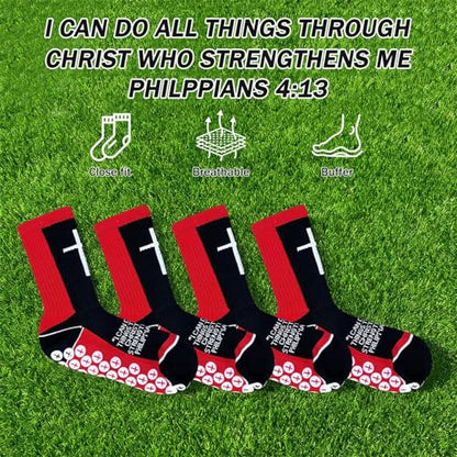3 Pairs Cross Socks with Bible,Philippians 4: 13 Christian Socks US 6-13, Grip Sport Sock for Football, Soccer, Gym - color: Black Red