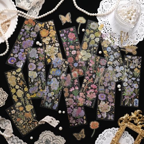 200pcs Aesthetic Botanical Stickers, PET Floral Decal for Journal Scrapbook - color: Floral Stickers