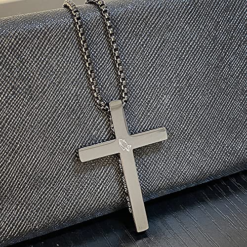 Cross Necklace Stainless Steel Necklace Religious Bible Verse Pendant Crucifix Necklace Faith Jewelry with 22' Chain - style: For With God - Black