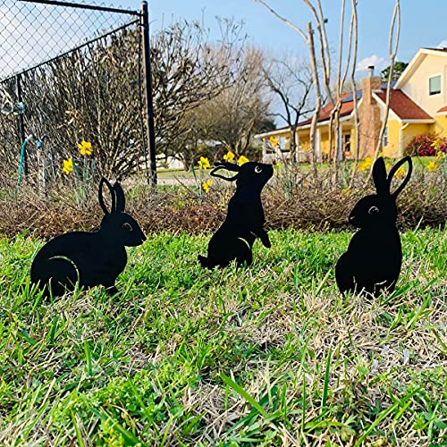 RealSteel Metal Garden Animal Statues & Lawn Ornaments, Bunny Rabbit & Squirrel Garden Stakes 5 Pack – Metal Yard Art Silhouettes for Front Yard, Flowerbed & Patio Decor – Rust Resistant Steel, Black