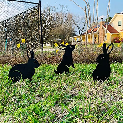 RealSteel Metal Garden Animal Statues & Lawn Ornaments, Bunny Rabbit & Squirrel Garden Stakes 5 Pack – Metal Yard Art Silhouettes for Front Yard, Flowerbed & Patio Decor – Rust Resistant Steel, Black