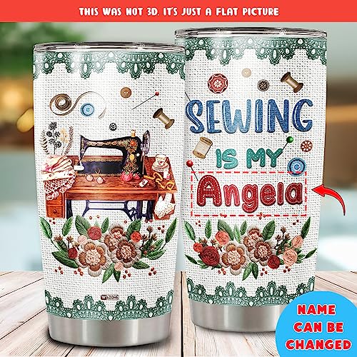 WAZONE Personalized Sewing Tumbler With Lid 20oz 30oz Sayings Insulated Custom Name Stainless Steel Vacuum Travel Mug Gifts Birthday Christmas for Women Quilting Crochet Lovers Mom Grandma - color: Sewing