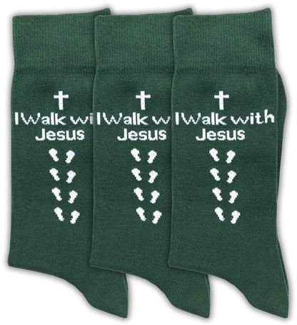 Sierra Socks Men's Combed Cotton Christian Cross Crew Socks - color: 3pr Grn, size: 9-11