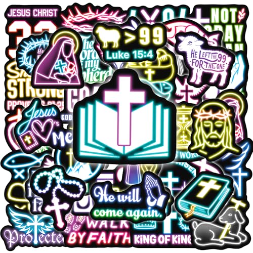 50 Pcs Neon Christ Bible Water Bottle Stickers for Kids - color: Non-luminescent-480kscp