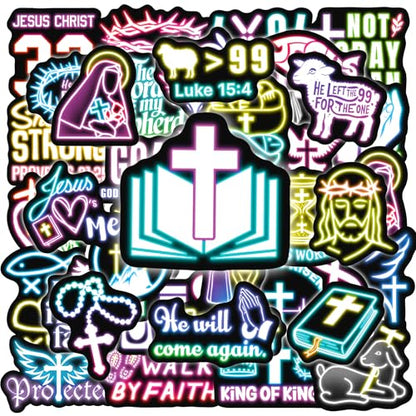 50 Pcs Neon Christ Bible Water Bottle Stickers for Kids - color: Non-luminescent-480kscp