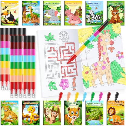 BenLouis 24 Jungle Safari Mini Coloring Books with 24 Crayons for Kids Bulk - style: Safari Animals