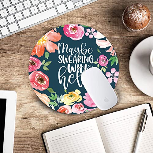 Funny Wording Maybe Swearing Will Help Mouse Pad, Watercolor Floral Mouse Pad, Office Supplies… - color: Maybe Swearing Will Help