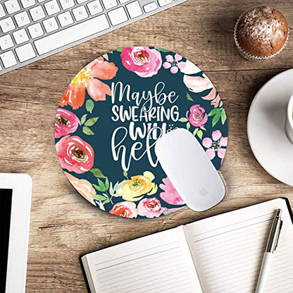 Funny Wording Maybe Swearing Will Help Mouse Pad, Watercolor Floral Mouse Pad, Office Supplies… - color: Maybe Swearing Will Help