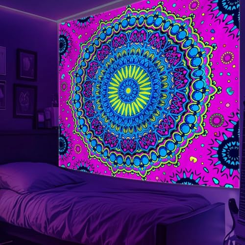 Apdidl Blacklight Mandala Tapestry for Bedroom, Black Light Boho UV Posters - color: Mandala Blacklight Tapestry, size: 60"L x 51"W