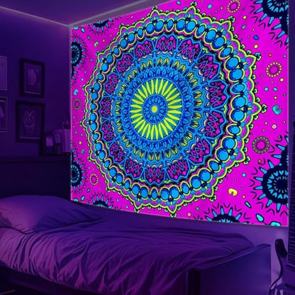 Apdidl Blacklight Mandala Tapestry for Bedroom, Black Light Boho UV Posters - color: Mandala Blacklight Tapestry, size: 60"L x 51"W