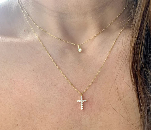 VIROMY Gold Cross Necklace for Women 14K Gold Plated Cute Sidways Cross Pendant Choker Necklaces Simple Trendy Everyday Jewelry for Women - style: Layered CZ Cross Necklace-38/44-Gold