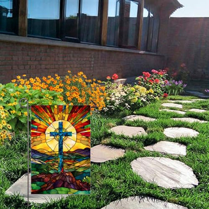 Christian Cross Garden Flag 12x18 Inch Double Sided Easter Religious Garden Flag Small Burlap Banner Yard Lawn Porch Outdoor Decor