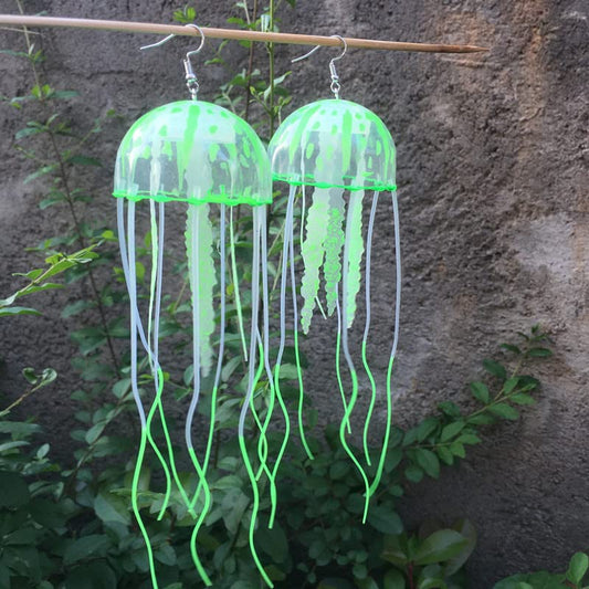 Exaggerated Lifelike Ocean Floating Jellyfish Earrings Big Colorful Funny Weird Octopus Hook Earrings Statement Party Nightclub Jewelry 1 pair - color: green