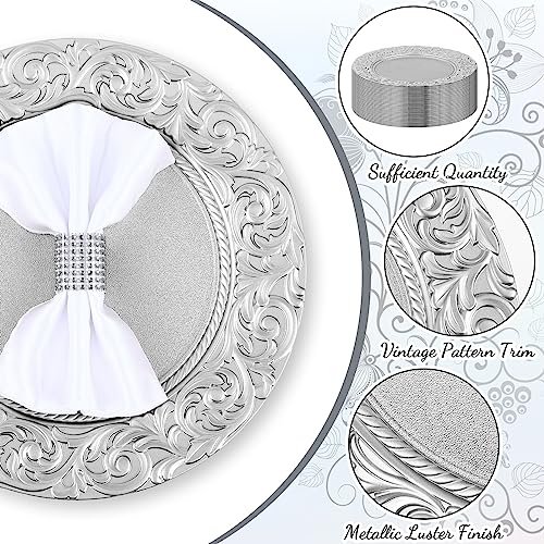 Uiifan 50 Pcs Silver Charger Plates Bulk 13'' Antique Plastic Chargers - color: Silver