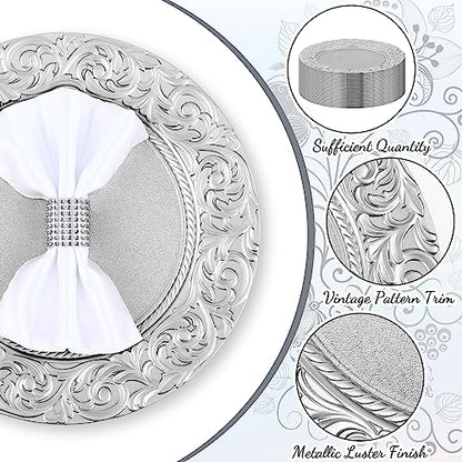 Uiifan 50 Pcs Silver Charger Plates Bulk 13'' Antique Plastic Chargers - color: Silver