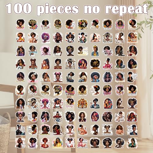 Black Girl Stickers for Women - 100 Pcs Black Women Water Bottle Stickers for Vision Board, Affirmation Waterproof Scrapbook Decals, Motivational Vinyl Sticker for Laptop Journaling - style: Black Girl Affirmation
