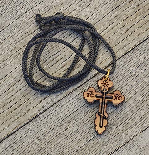 Most Original Gifts AUTHENTIC Bethlehem Olive Wood Eastern Cross Pendant in Natural Cotton Pouch with Christogram - Cross for Men & Women - style: Style-3
