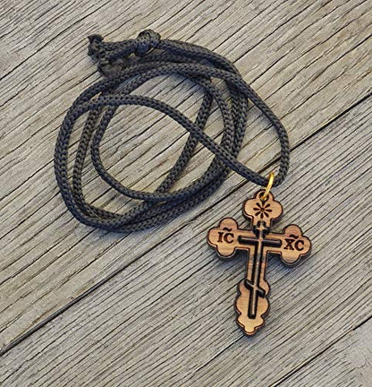 Most Original Gifts AUTHENTIC Bethlehem Olive Wood Eastern Cross Pendant in Natural Cotton Pouch with Christogram - Cross for Men & Women - style: Style-3
