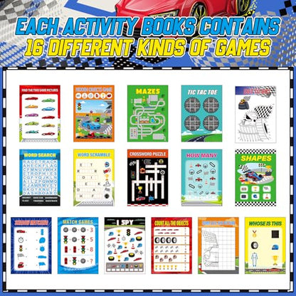 Kosiz 24 Pcs Race Car Activity Books Bulk, Party Favors Mini Books - style: Race Car