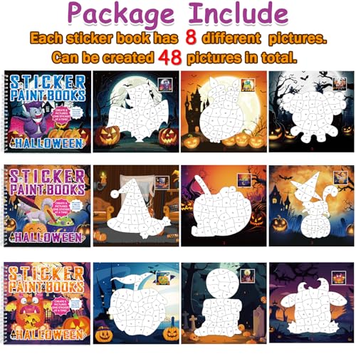 6 PCS Halloween Paint by Sticker Books for Kids Ages 4-8 Sticker by Number Books Activity Book for Kid Ages 3-5 Sticker Puzzle Book Craft Art Toddler Girl Gift with Pumpkin Ghost Monster 48 Pictures - style: Halloween