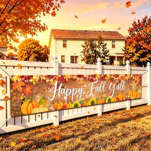 Fall Banner Happy Fall Yard Banner Rustic Pumpkins Sunflowers Outdoor Decor - color: Happy Fall y'all 2
