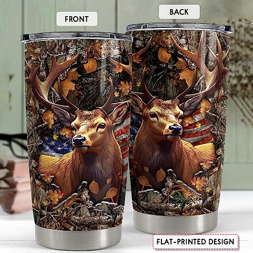 SANDJEST Deer Tumbler 20oz Stainless Steel Insulated Tumblers Coffee Travel Mug Cup Gifts for Men Gift for Birthday Christmas - color: Hunting