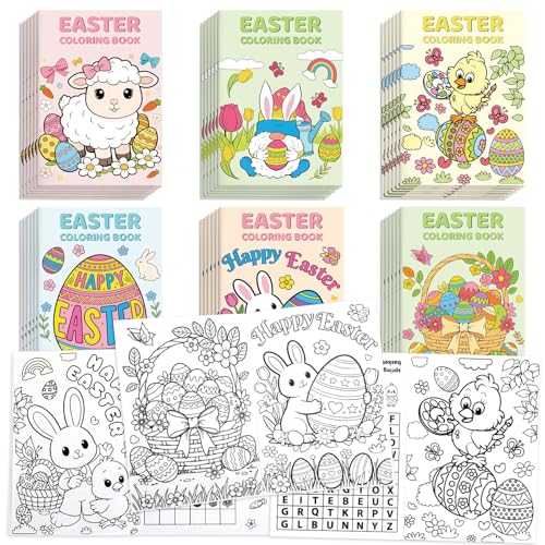 Zealor 36 Pcs Easter Mini Coloring Book for Adult, Easter Activity Booklet Coloring Book Bunny Egg Sheets Basket Stuffer DIY Craft Project Gift Bag for Birthday Prize Exchange Party Favor - color: Easter Theme
