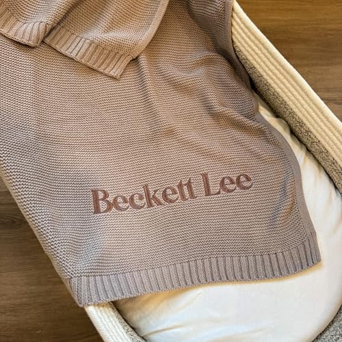 Name Blankets Personalized Baby, Embroidered Baby Blanket, 100% Cotton, Tan Throw Blanket, Monogrammed Baby Gifts, Custom Name Blanket for Boys, (Taupe) - color: Taupe